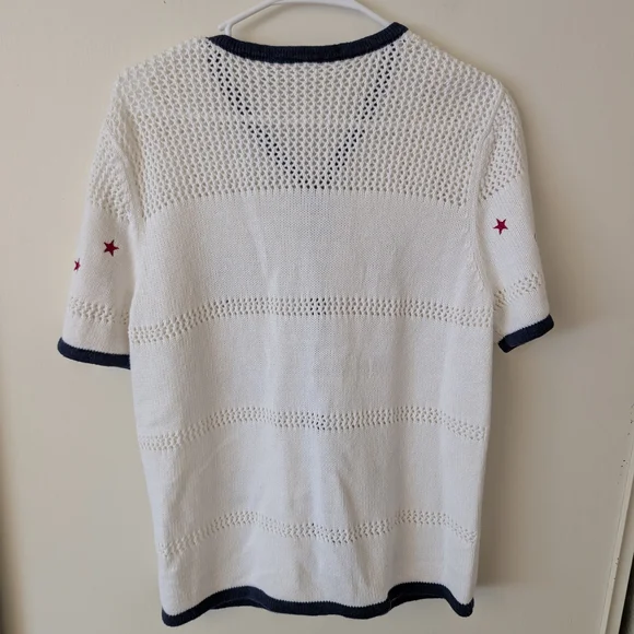 Vintage Croft & Barrow Womens Medium Ramie Cotton Cardigan Sweater White Stars - Picture 5 of 6